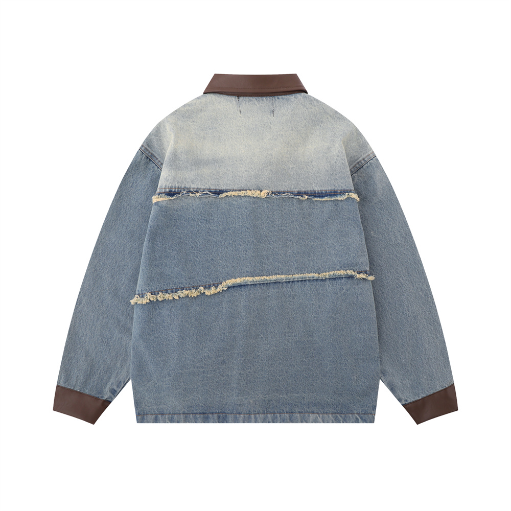 European And American Fashion Loose Contrast Color Lapels Washed And Worn Denim Jacket