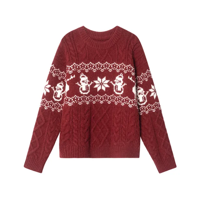 New Loose Christmas Jacquard Geometric Sweater Red - Shop at LoveMi