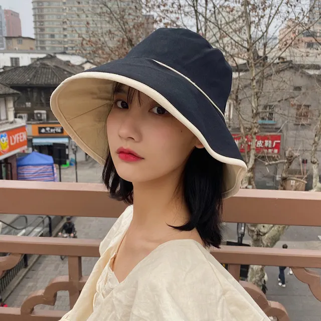 Bucket Hat Women's Summer Kafuu Korean Style All match Big Brim Black - Shop at LoveMi
