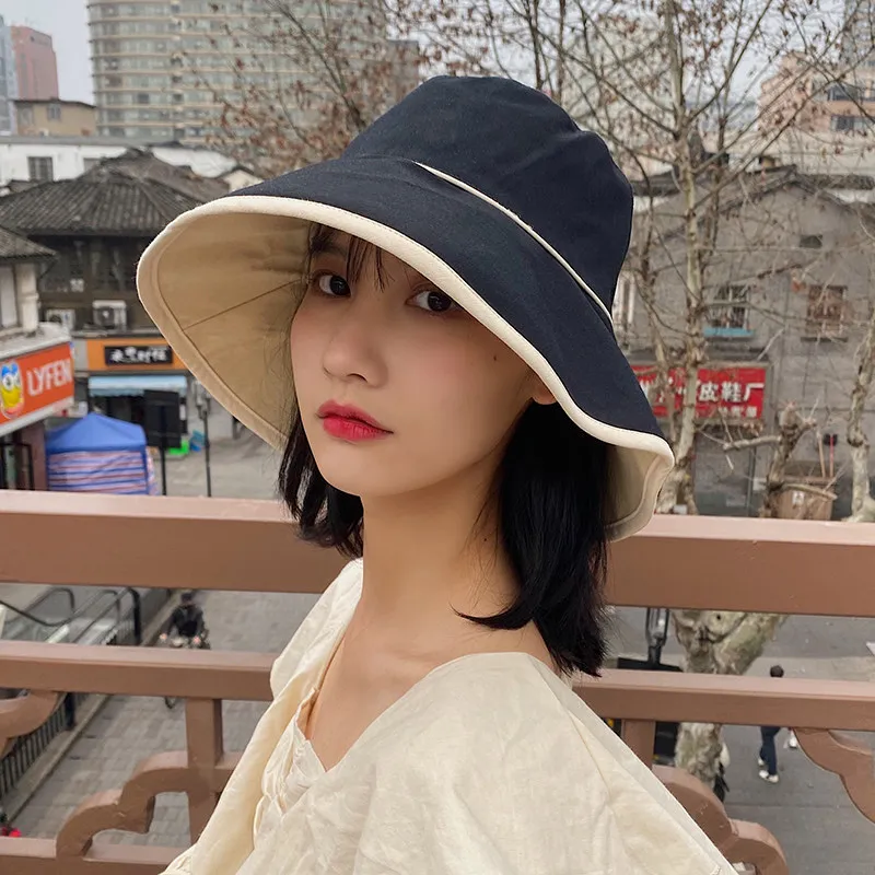 Bucket Hat Women's Summer Kafuu Korean Style All-match Big Brim - Black