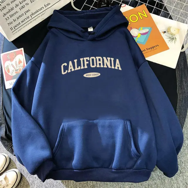 Women's Hooded Street Pocket Round Neck Sweatshirt Dark Blue - Shop at LoveMi