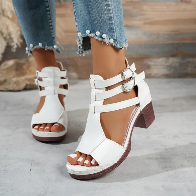 Womens Stylish Casual Peep toe Wedge High heeled Sandals White - Shop at LoveMi