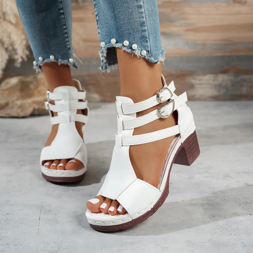 Womens Stylish Casual Peep-toe Wedge High-heeled Sandals - White