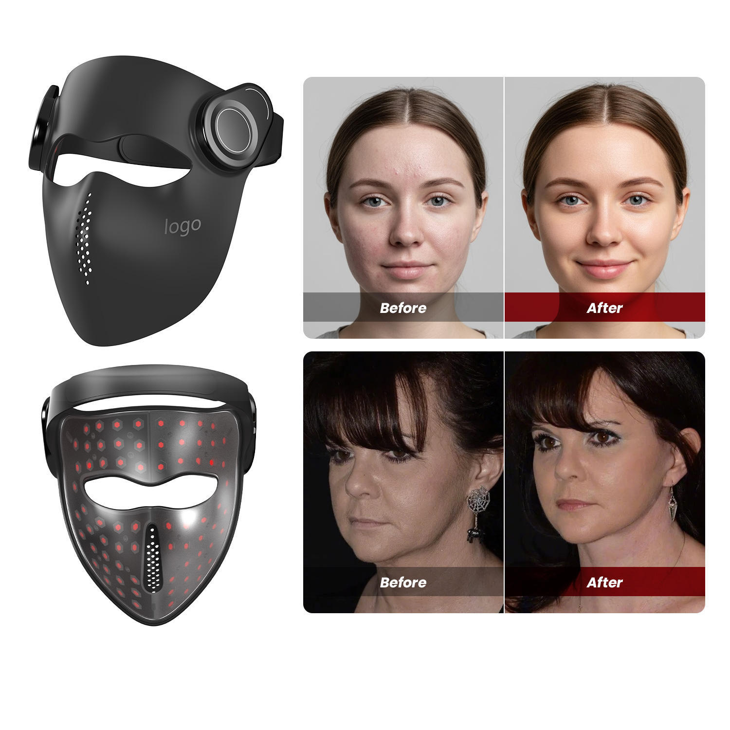 LED Red Blue And Infrared Light Beauty Device Mask With English Voice Function