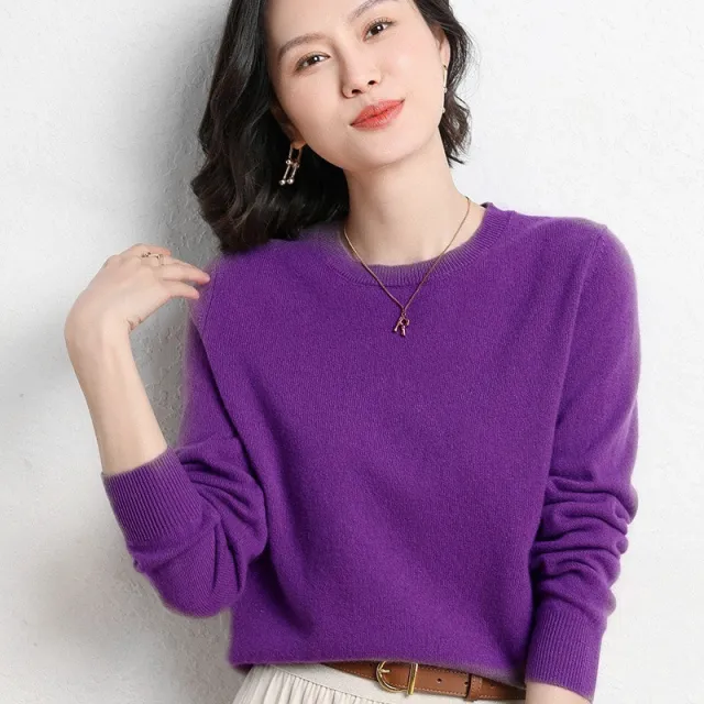 Round Neck Bottoming Shirt Long Sleeve Pullover Violet L - Shop at LoveMi