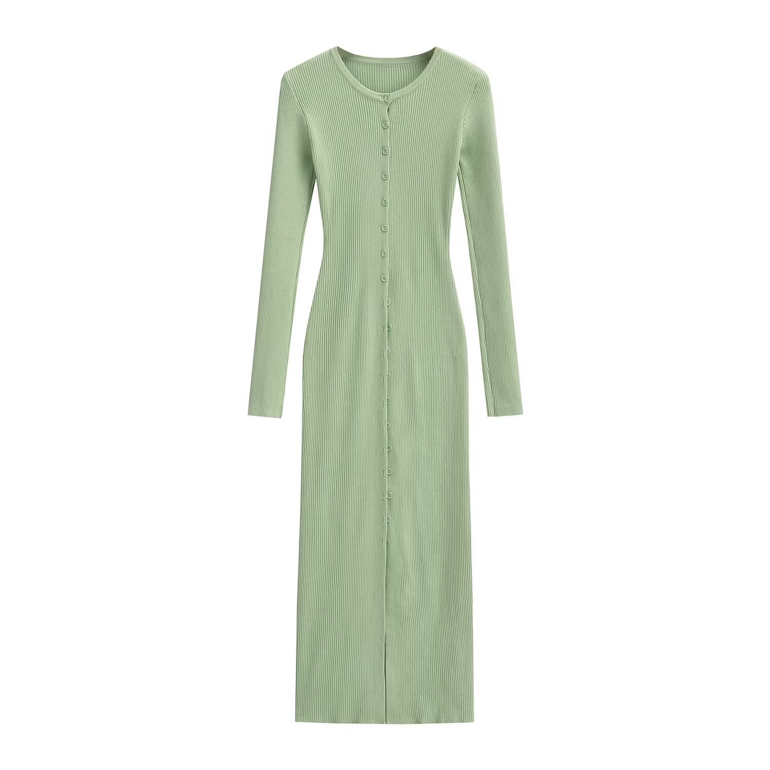 Women's Round Neck Two way Knitted Long Sleeve Cardigan Bottoming Dress Green - Shop at LoveMi