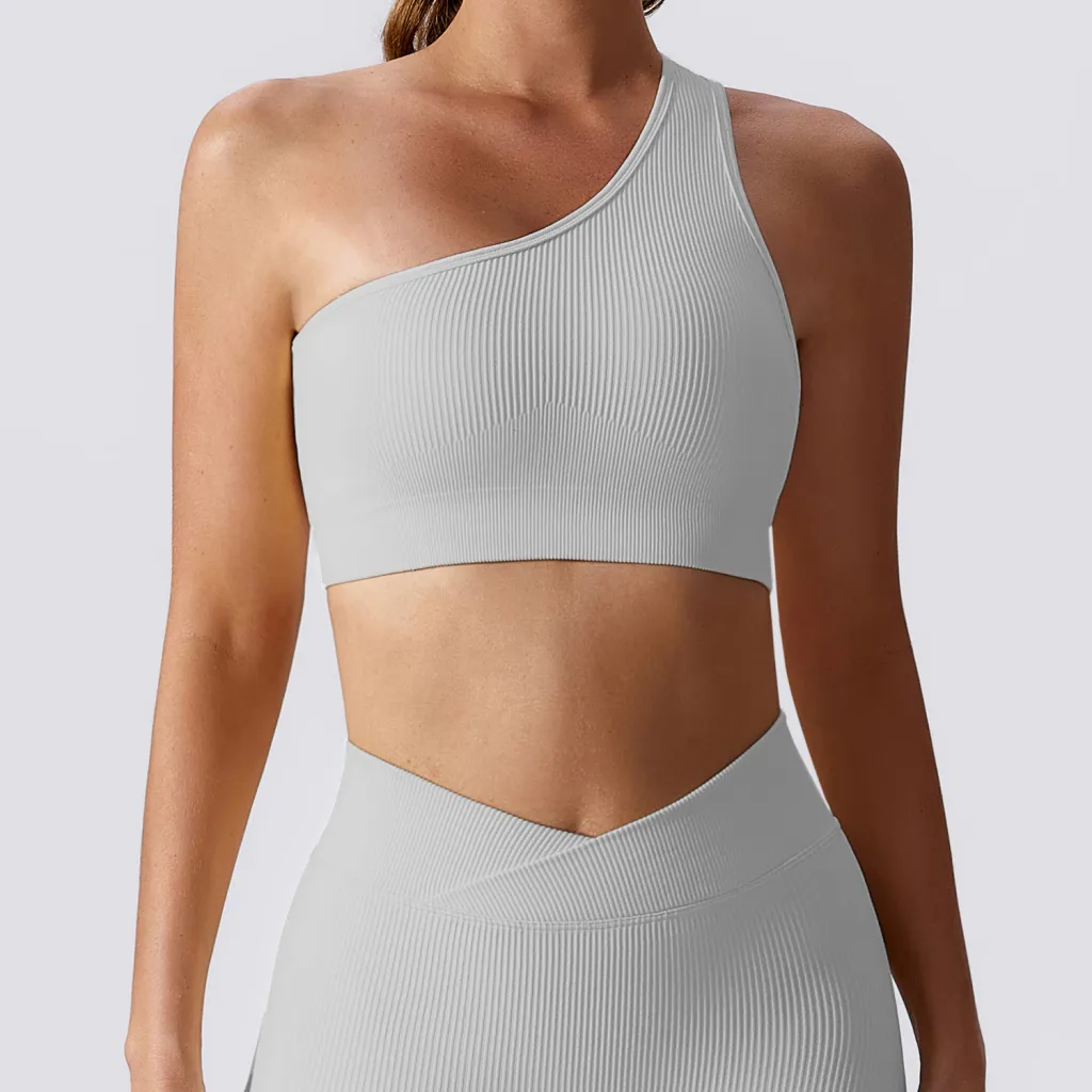 Seamless Beauty Back Yoga Vest One Shoulder Sports Top - Gray