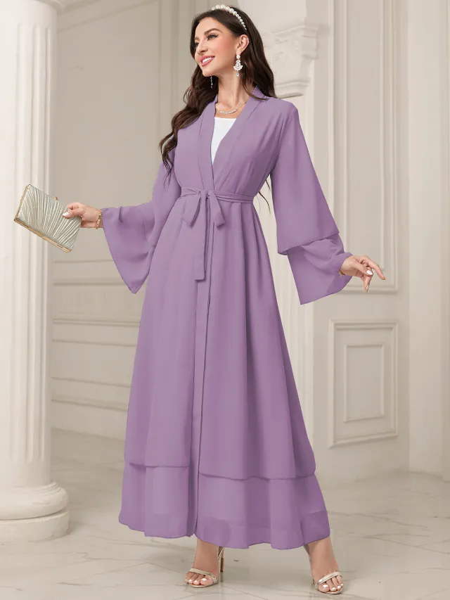 Middle East Solid Color Chiffon Plus Size Women's Gauze Robe Violet L - Shop at LoveMi