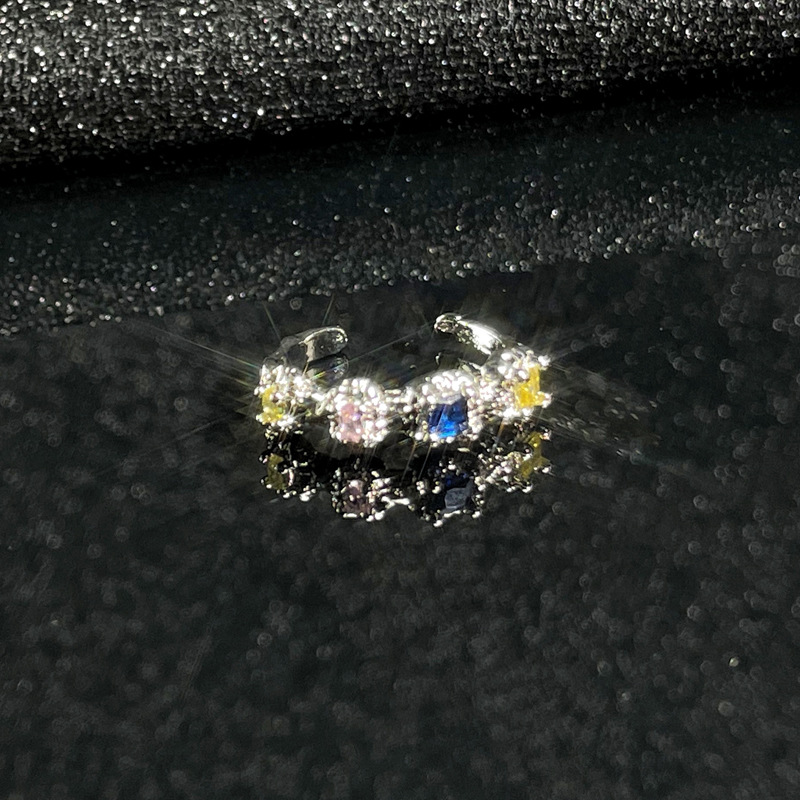 Irregular Colorful Crystals Zircon Light Luxury Open Ring Special-interest Design Cold Style