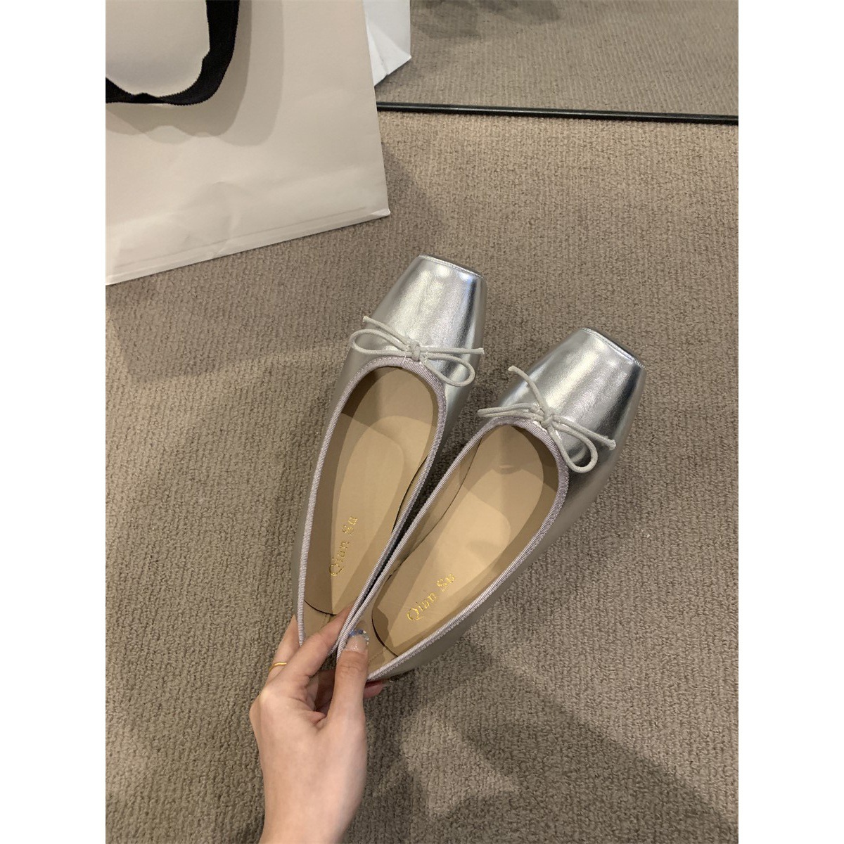 New Square Head Bow Shallow Mouth Soft Bottom Slip on All matching Pumps Silver - Shop at LoveMi