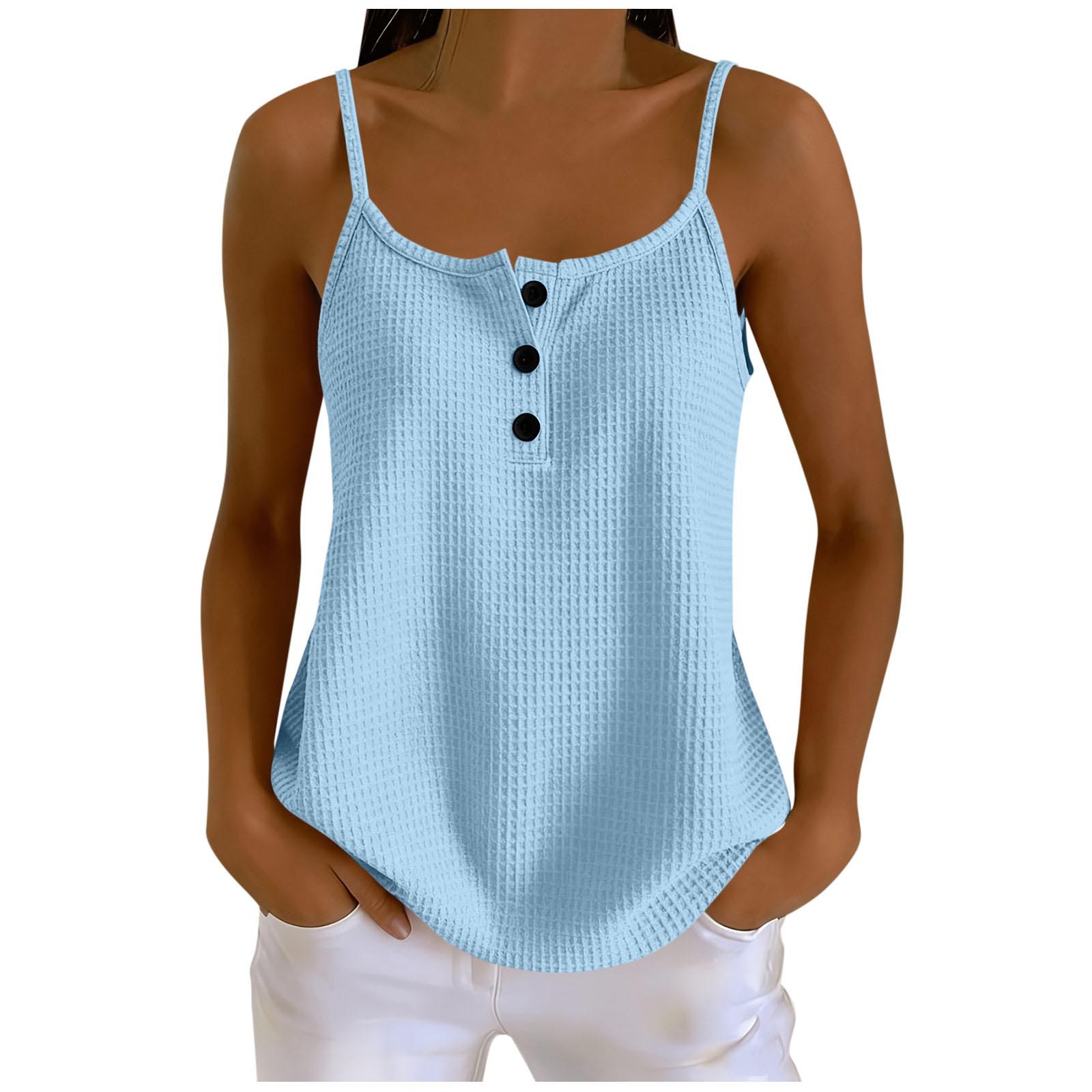 Summer Solid-color Waffle-knit Patchwork Camisole