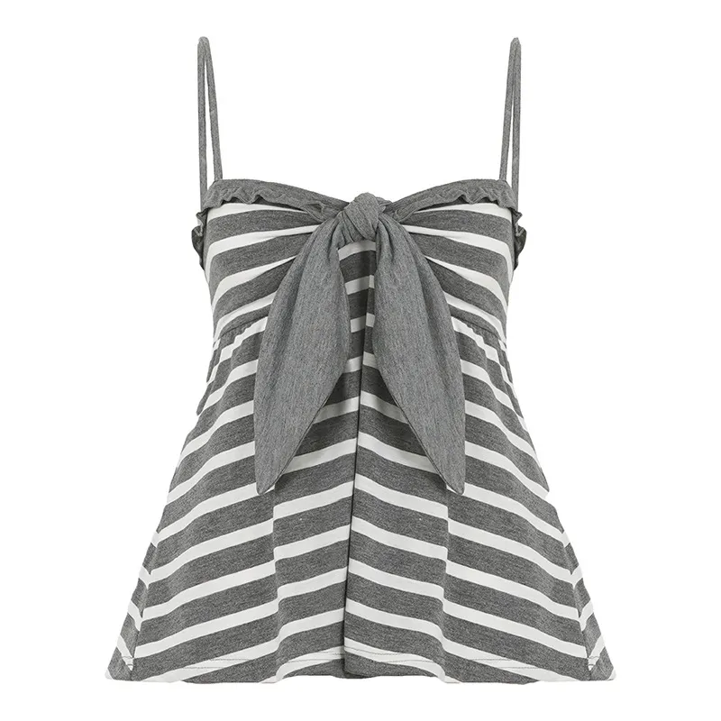 V-neck Bow-knot Design Casual Short Loose-fit Vest - Gray