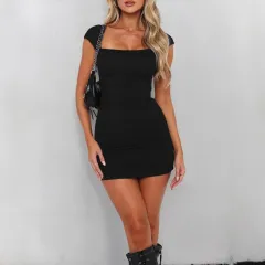 Solid Colour Hip Skirt Dress Women's Clothing - Black - View 1