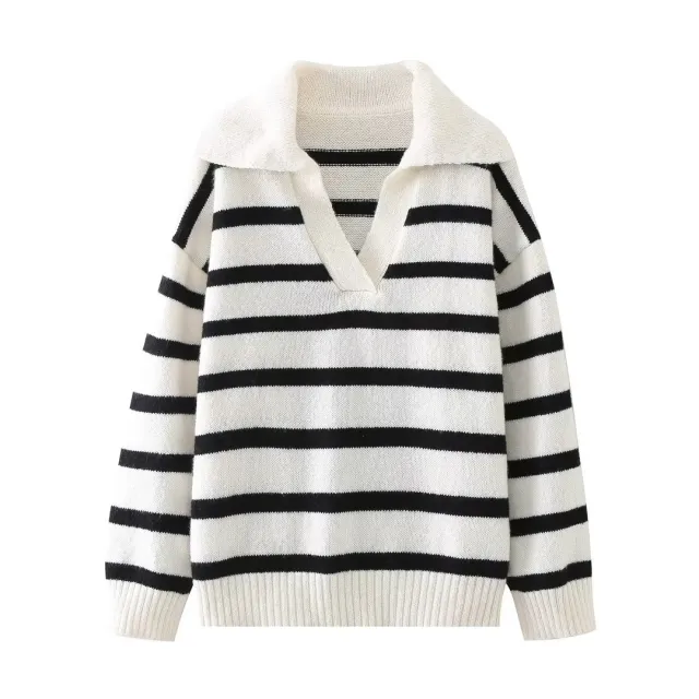 Autumn And Winter New Women's Clothing Loose Temperament Idle Style Striped Knitted Sweater White - Shop at LoveMi