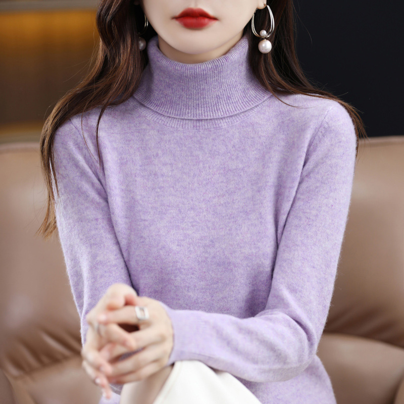 Lapel Sweater Women's Autumn And Winter Women's Solid Color Turtleneck Knitting Bottoming Shirt Sweater Purple - Shop at LoveMi