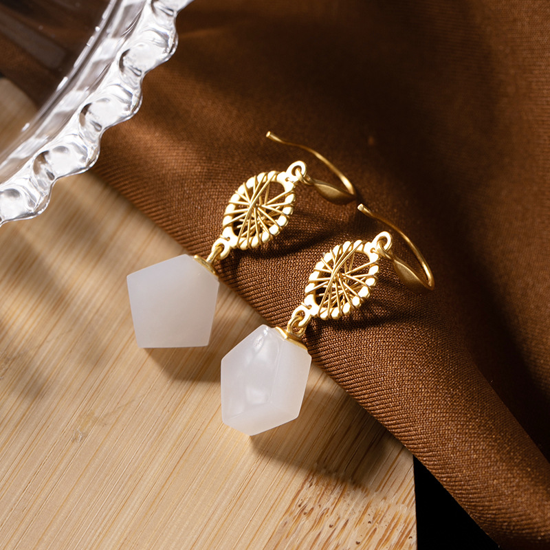 Hollow Personality Geometric Earrings S925 Sterling Silver Gold Plated