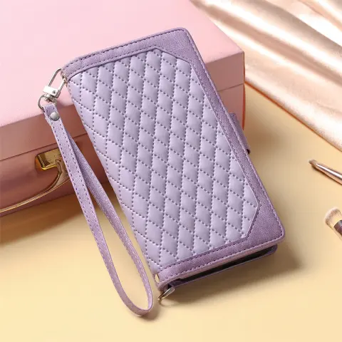 Crossbody Plaid Multi-functional Zipper Bag Mobile Phone Case