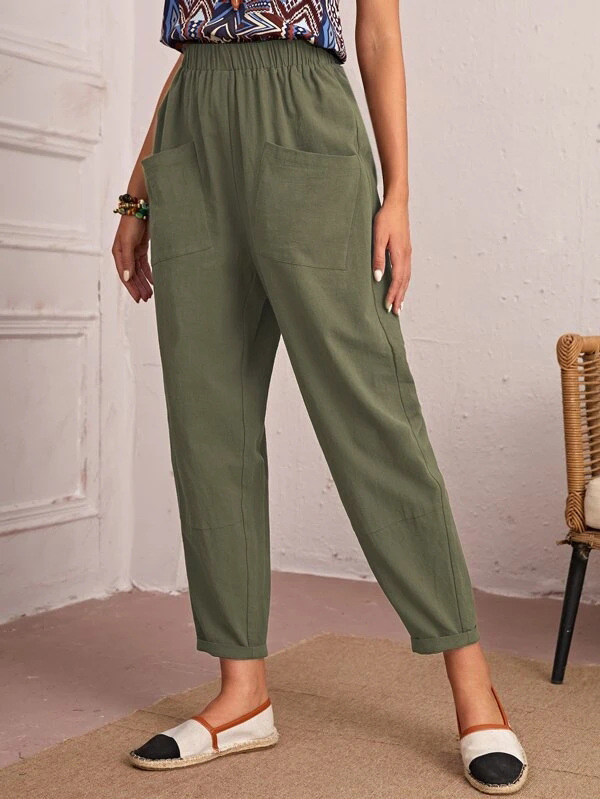 Women's Cotton Linen Elastic-waist Casual Pants