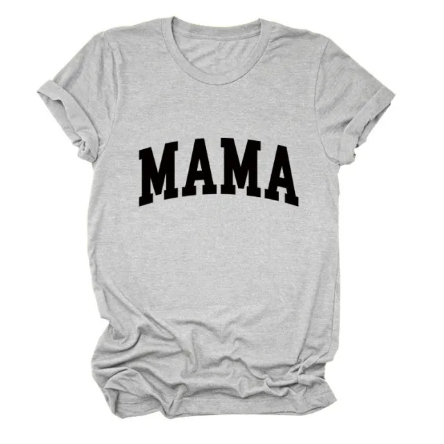 Women's Letter Crew Neck Simple Casual Women's Comfortable Short Sleeve Light Gray Black Font - Shop at LoveMi