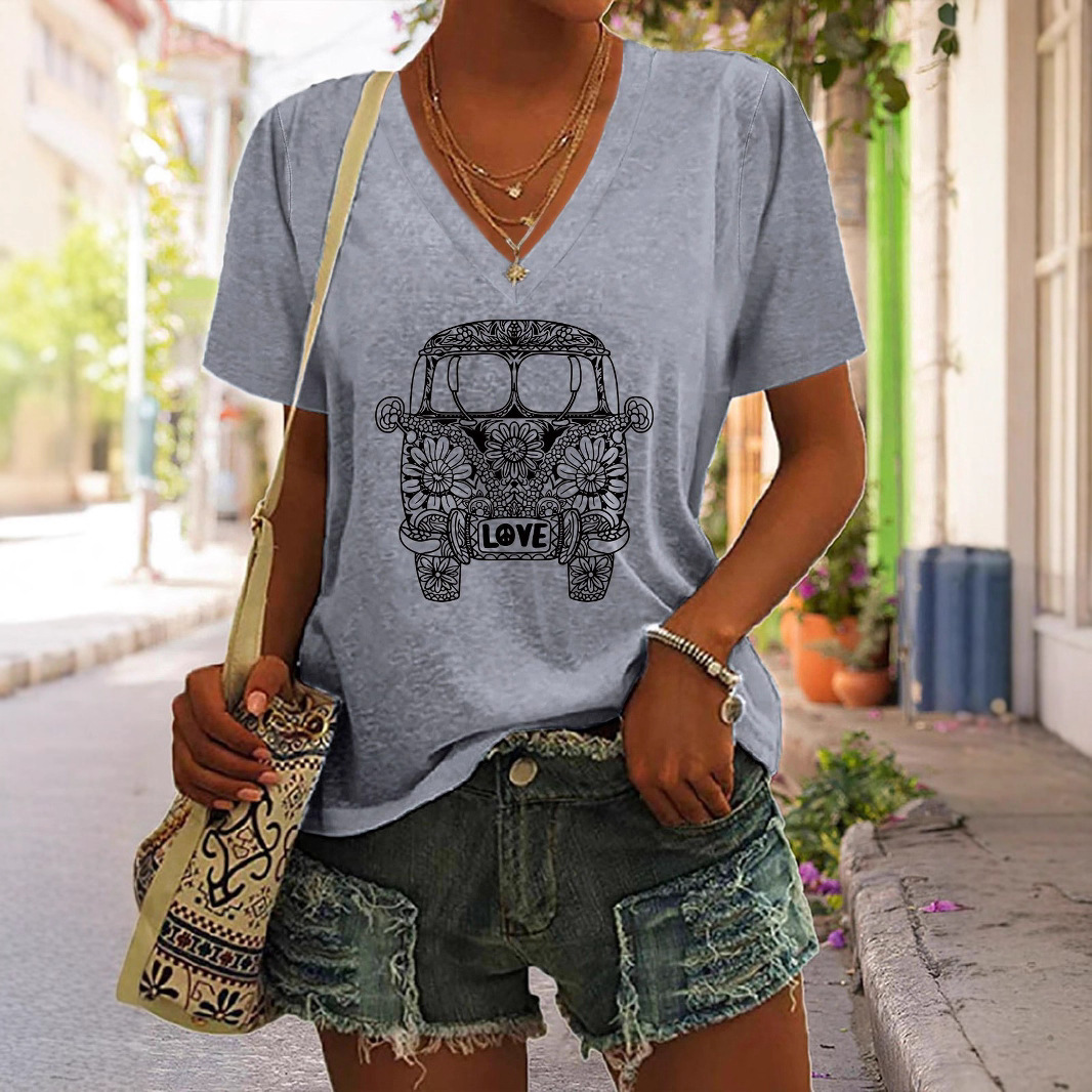 Women's Floral Bus Print Short-Sleeve T-Shirt