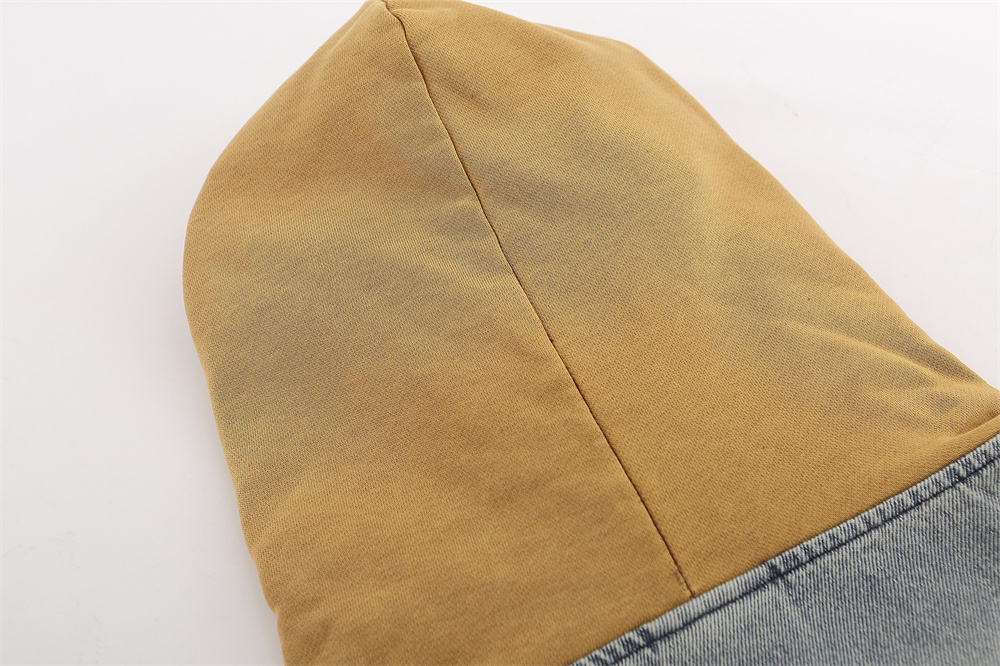 American Retro Colorblock Hood Pullover Denim