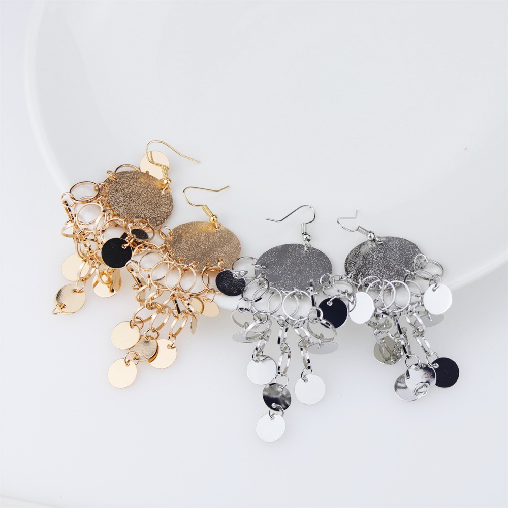 European And American Frosted Sequined Metal Earrings Personalized Long Tassel Pendant