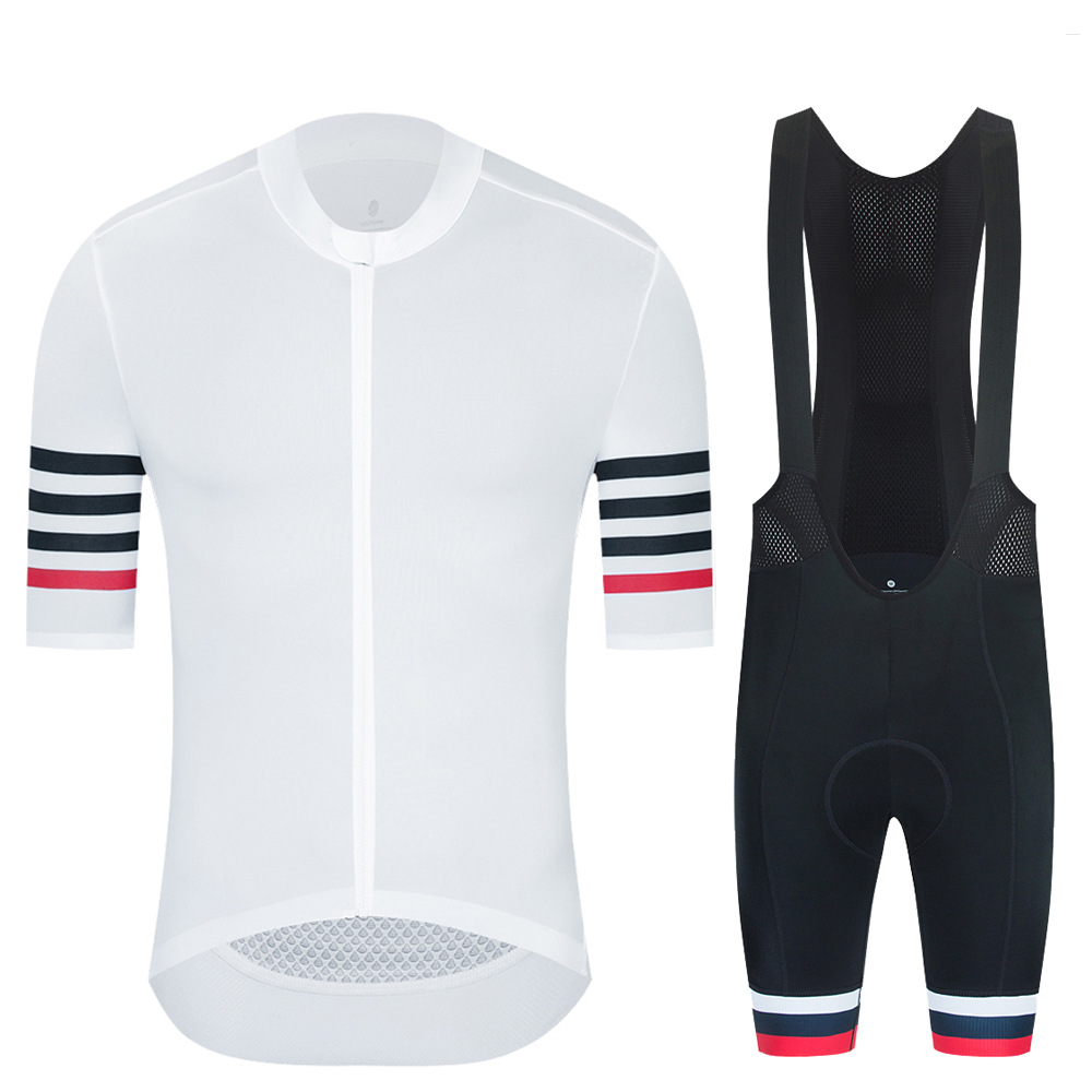 YKYWBIKE Cross-border Summer Solid Color Breathable Men's Cycling Suits Short-sleeved Shirt Top Striped Overall Cycling Pants