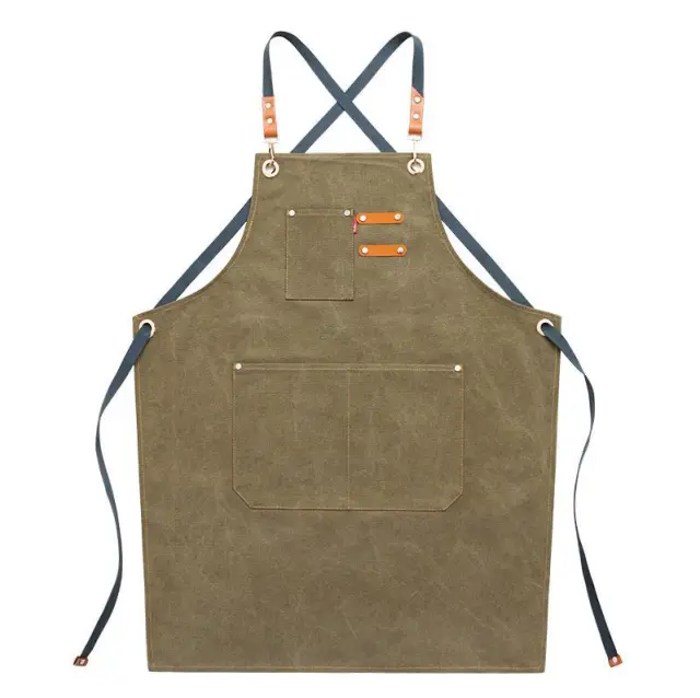 Denim Thick Canvas Apron Milk Tea And Coffee Cake Shop Baking Hairdressing Manicure Overalls Green - Shop at LoveMi