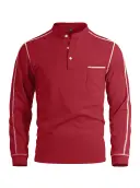 Mens Waffle-Texture Henley-Neck Long-Sleeve Polo Shirt view 4