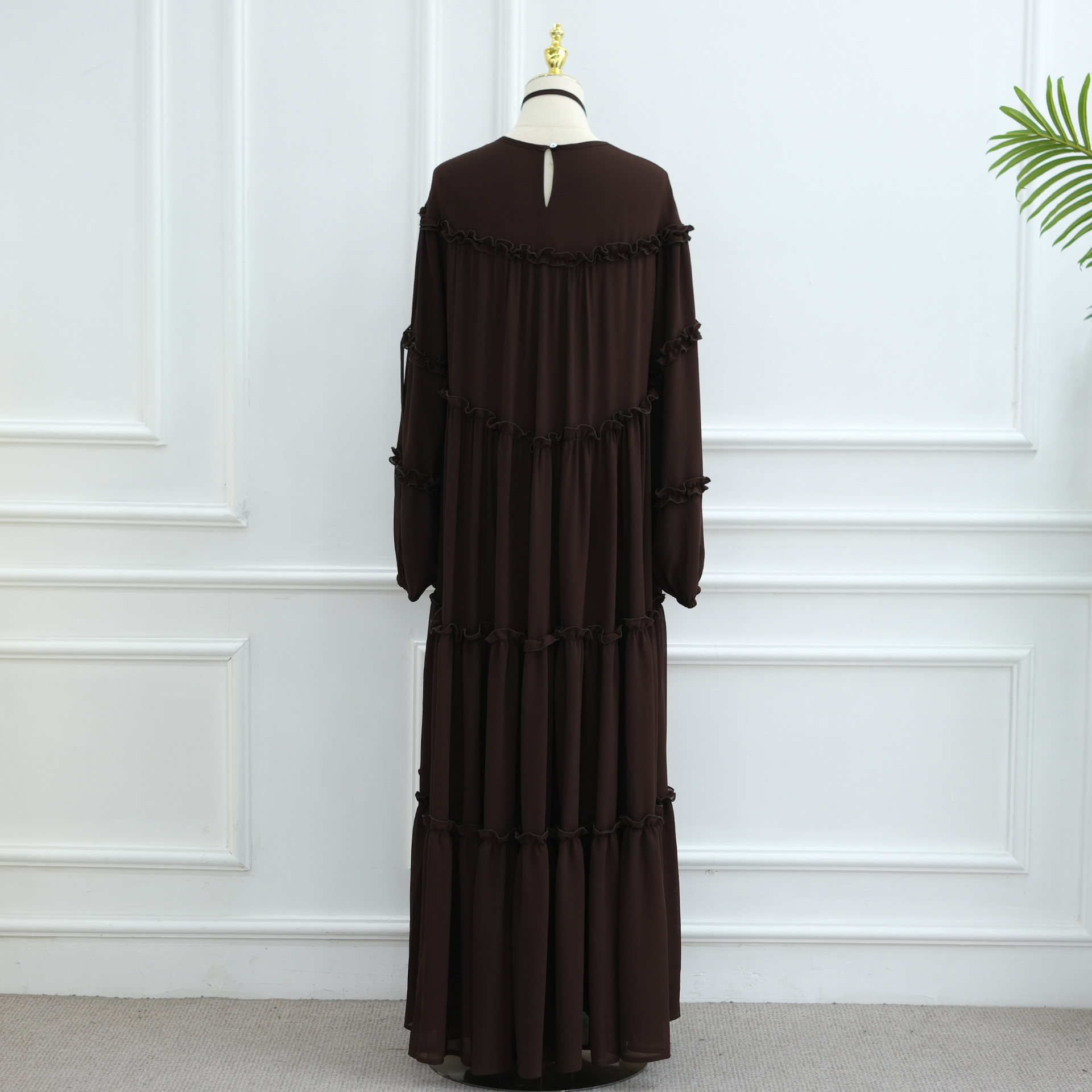 Lace-Trim Long-Sleeve Tiered Maxi Dress — product details and sizing image 18