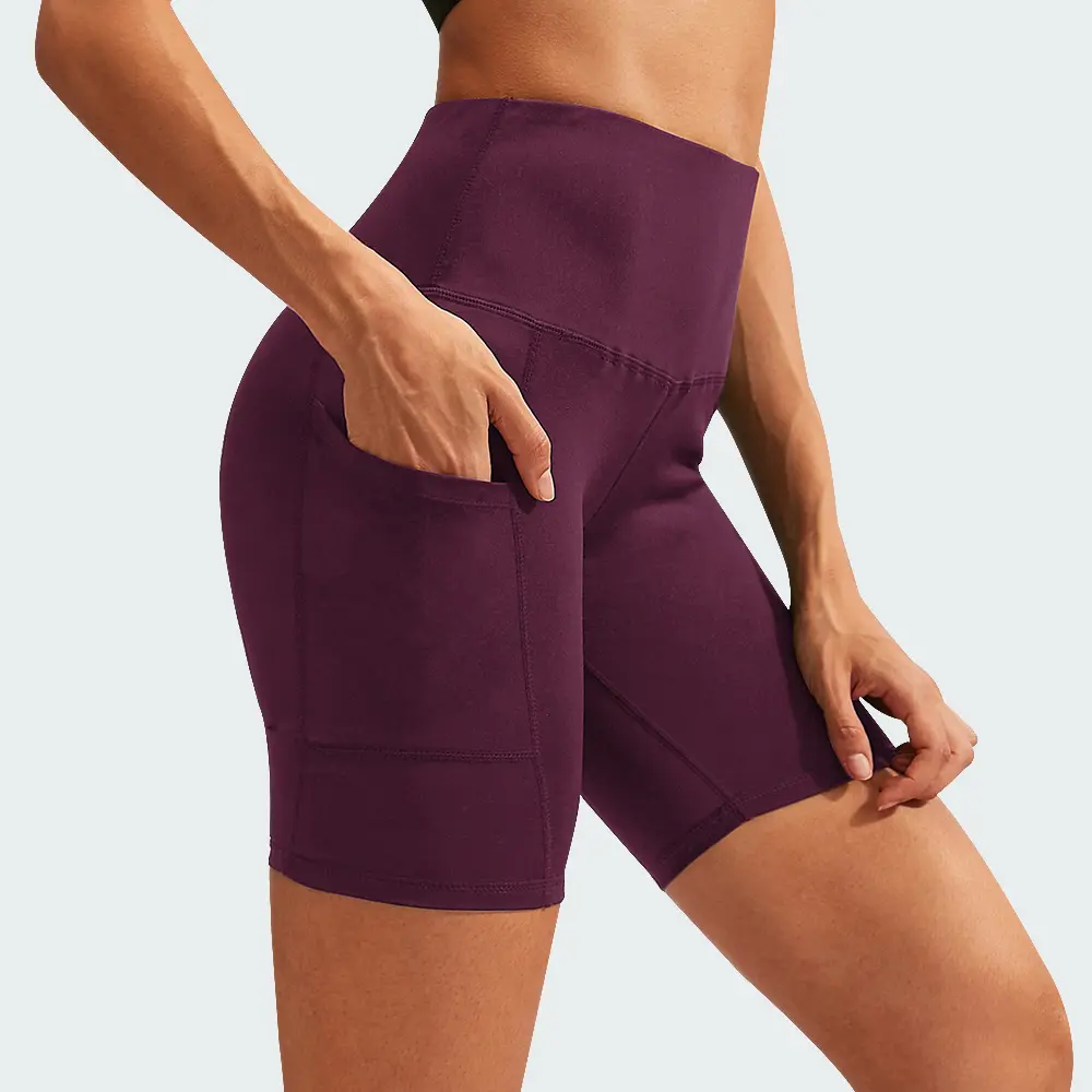 Women's High Waist Yoga Shorts Diagonal Pocket