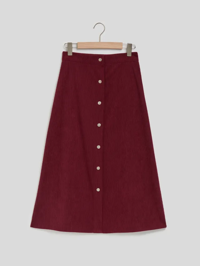 Corduroy Skirt Long Single breasted High Waist Autumn And Winter Skirt Red - Shop at LoveMi