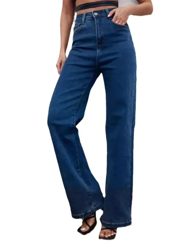 Slim Fit High Waist Slimming Casual Wide Leg Jeans Dark Blue - Shop at LoveMi