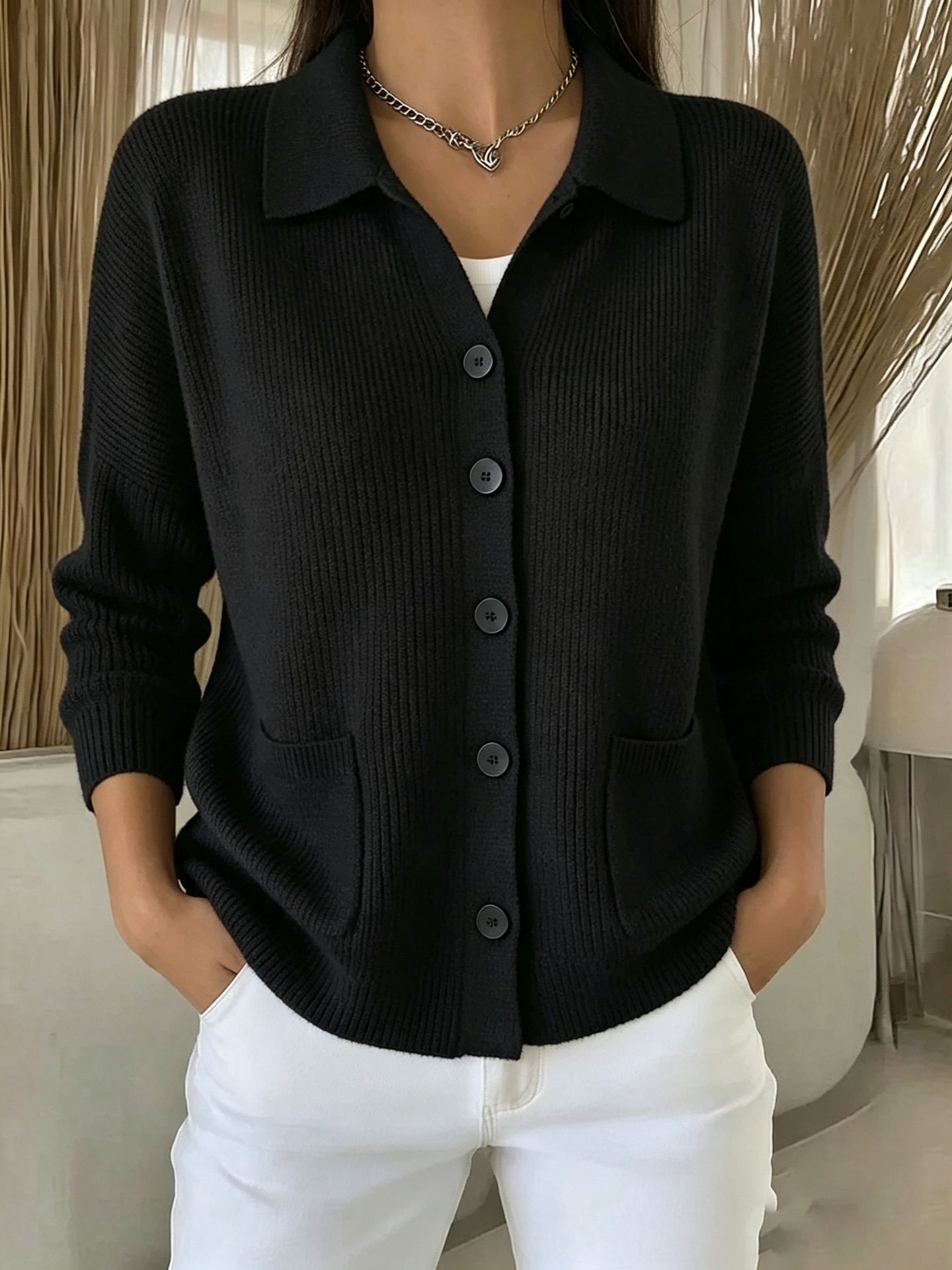 Casual Fashion Knitted Cardigan With Buttons Womens Sweater
