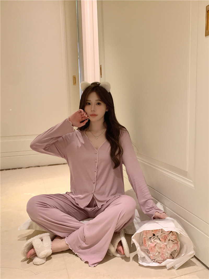 Modal Cotton Sexy Comfortable V-neck Long Sleeve Trousers Suit Homewear
