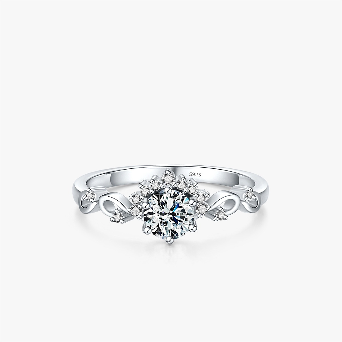 Women's Sterling Silver Hollow Inlaid Super Flash Zircon Ring