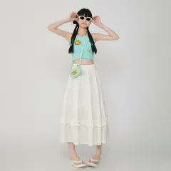Vintage Cake A- Line Skirt Draping Casual Long Skirt - White - View 1