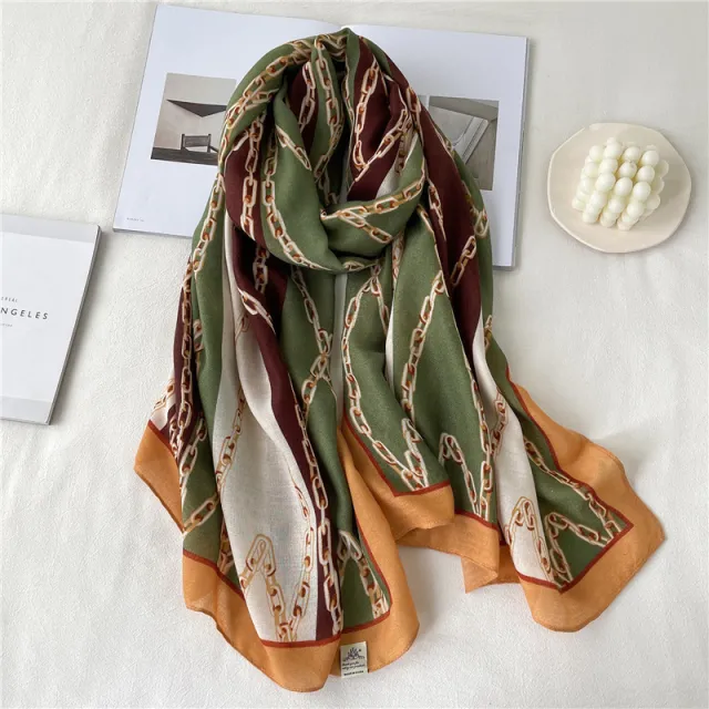 Striped Chain Scarf Autumn And Winter Long Large Size Simple Color Matching Shawl Yellow Edge - Shop at LoveMi