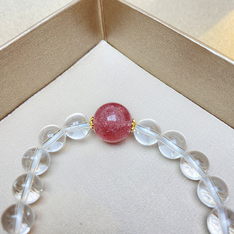 Sweet And Natural White Crystal Bracelet Strawberry Quartz Women