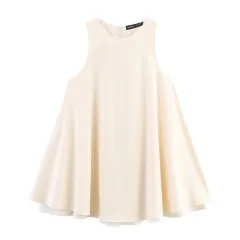 Fashionable Temperament Wide Swing Round Neck Sleeveless Short Version Dress - Beige - View 1