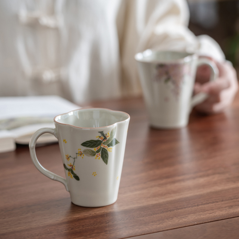 Grass And Wood Gray Hand Painted Osmanthus Personal Cup Mark Ceramic Coffee Cup Tea Cup Household
