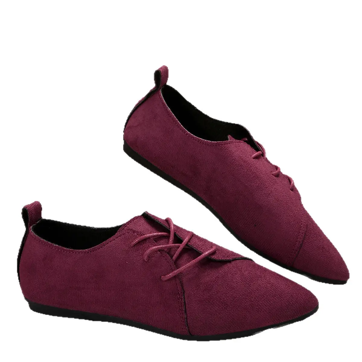 Casual Plus-size Flat Dress Shoes Solid Color Lace-up Pointed Toe Low-cut Soft-soled Womens Pumps