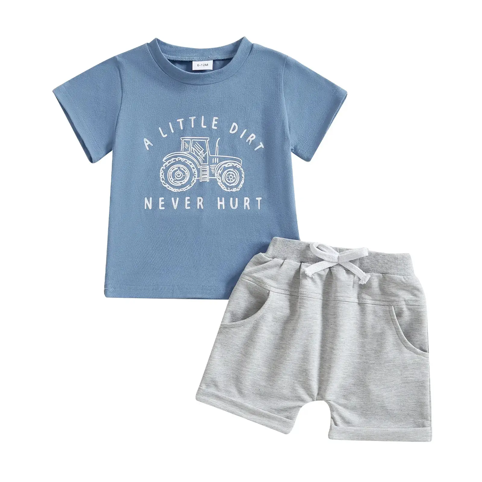 Round-neck Printed Short-sleeve Top And Shorts Two-piece Set