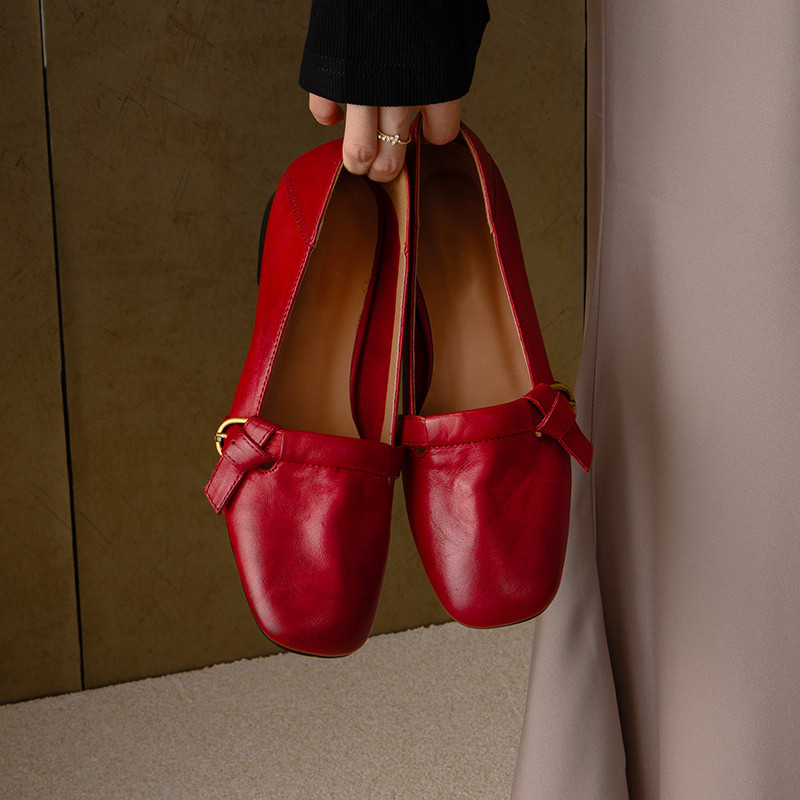 Vintage Red Square-toe Pumps For Women