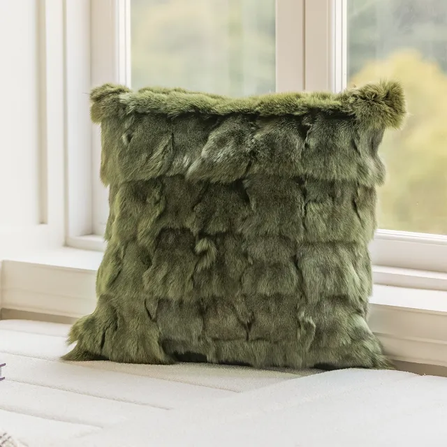 Green Pillow Bedside Cushion Nordic Sofa Pillow Cases Fox Fur Olive Green 45X45Cm - Shop at LoveMi