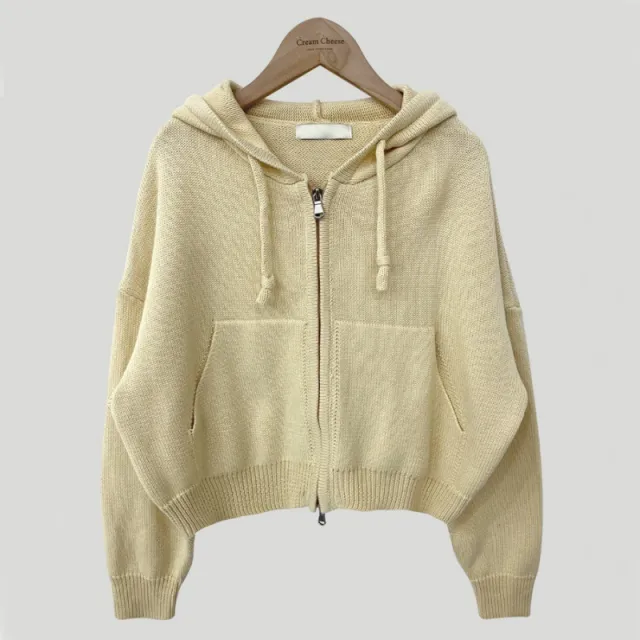 Autumn Leisure Hooded Cropped Sweater Coat Apricot - Shop at LoveMi