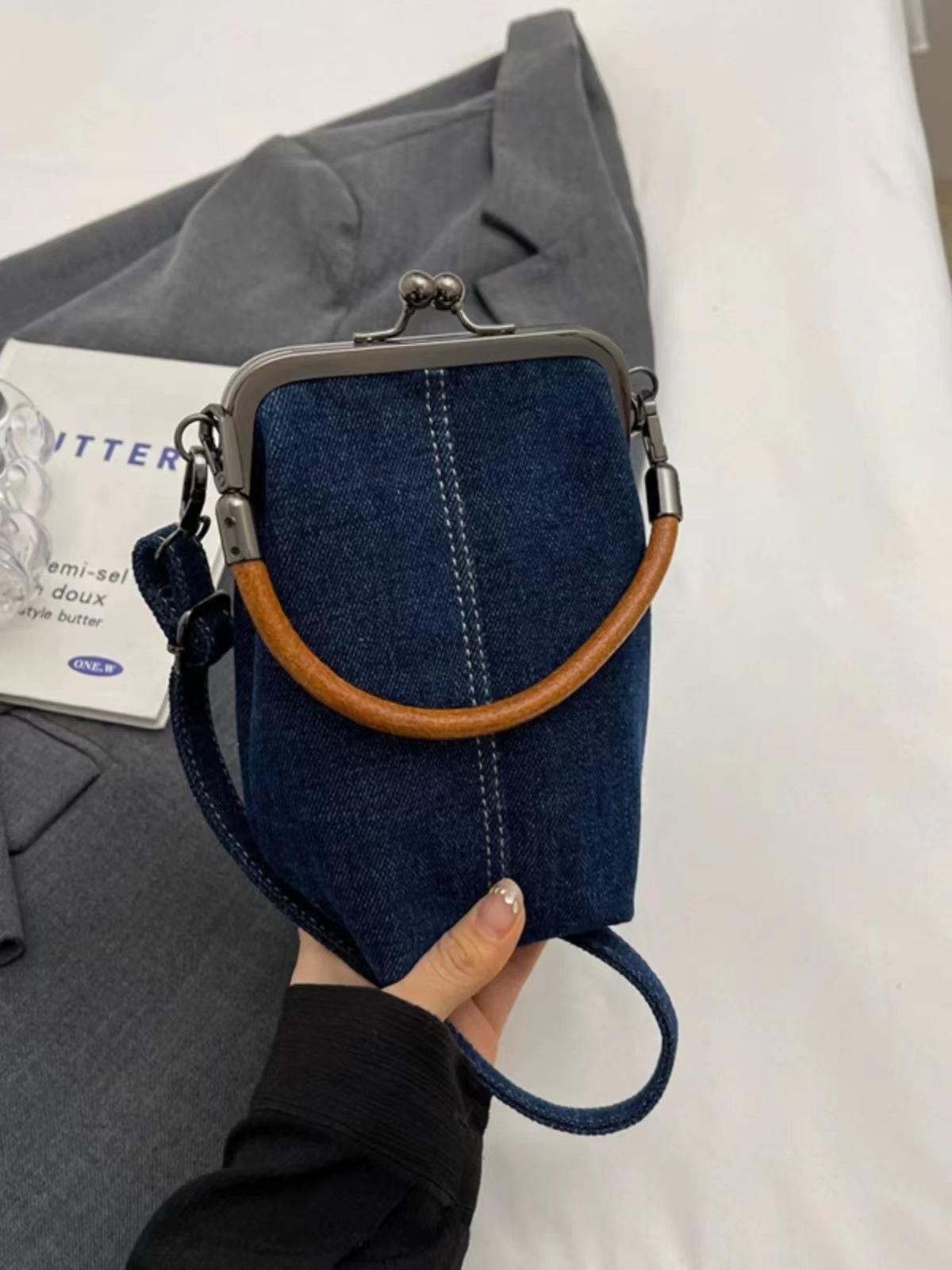 Denim Messenger Bag - Women's Handbag