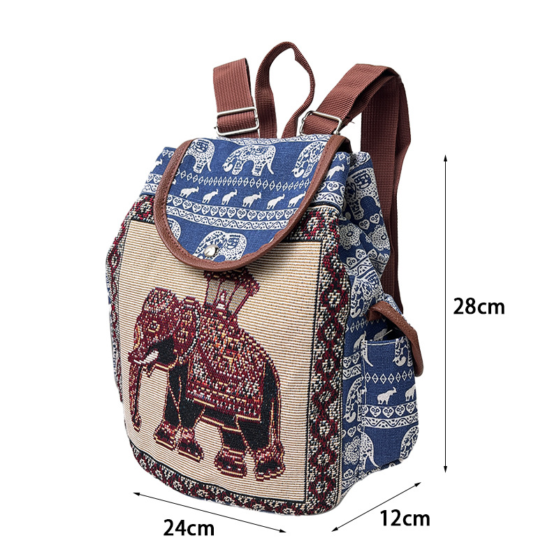 Bohemian Embroidered Backpack with Elephant Design