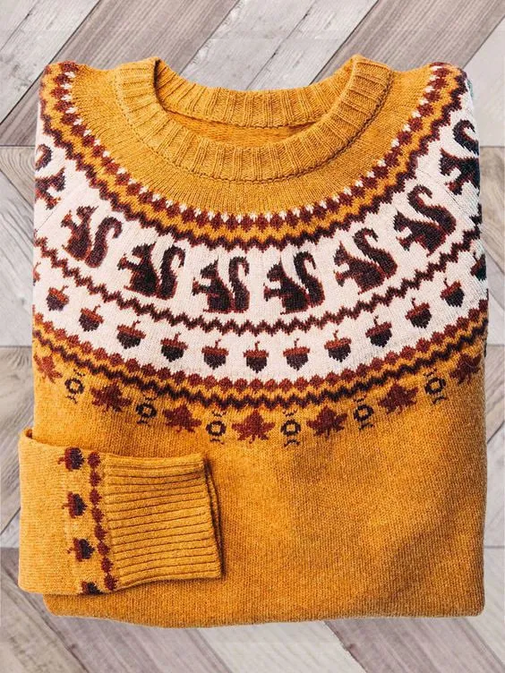 Women's Simple Loose Digital Printed Round Neck Sweater Ha3215 Yl - Shop at LoveMi