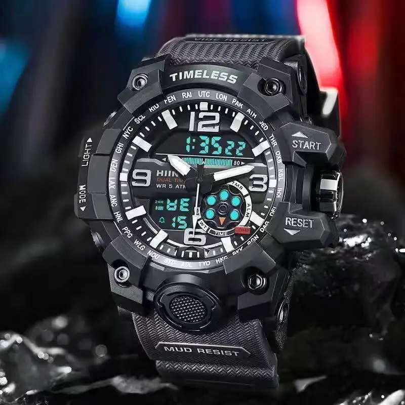 Men's Waterproof Sports Electronic Watch Dual Display